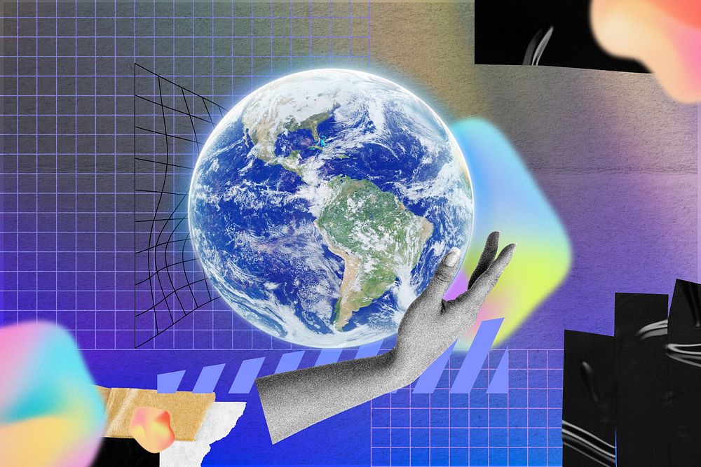 Hand presenting globe, environment remix