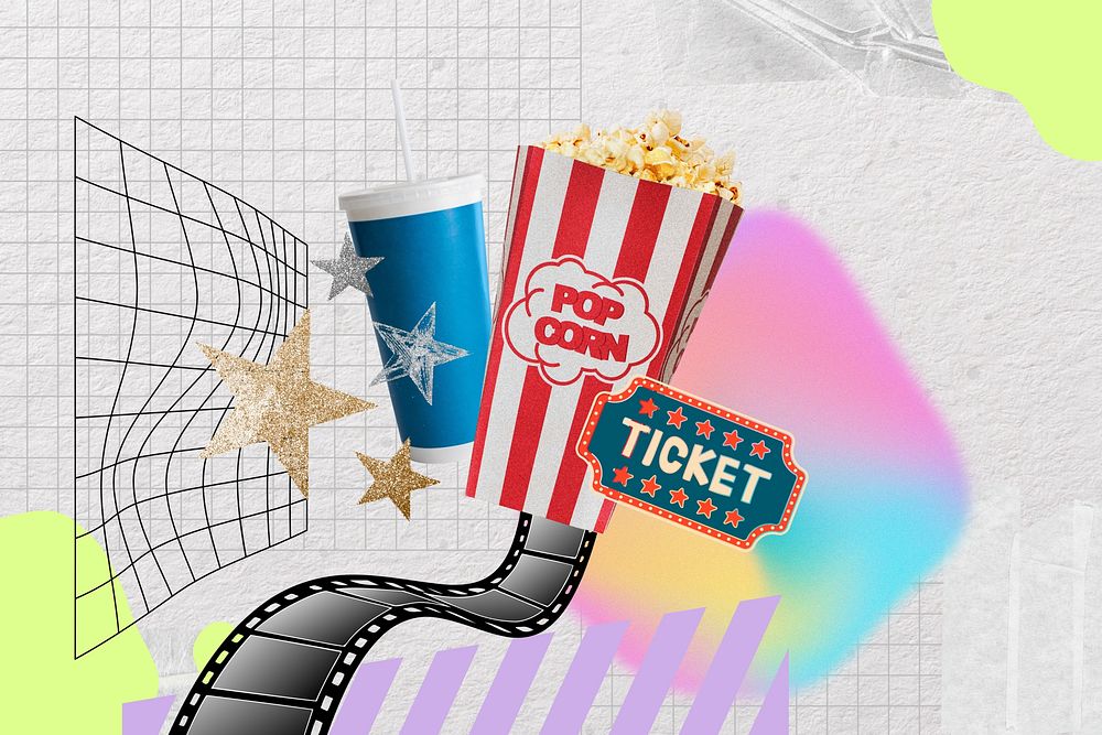 Popcorn, drink & movie, creative entertainment remix 