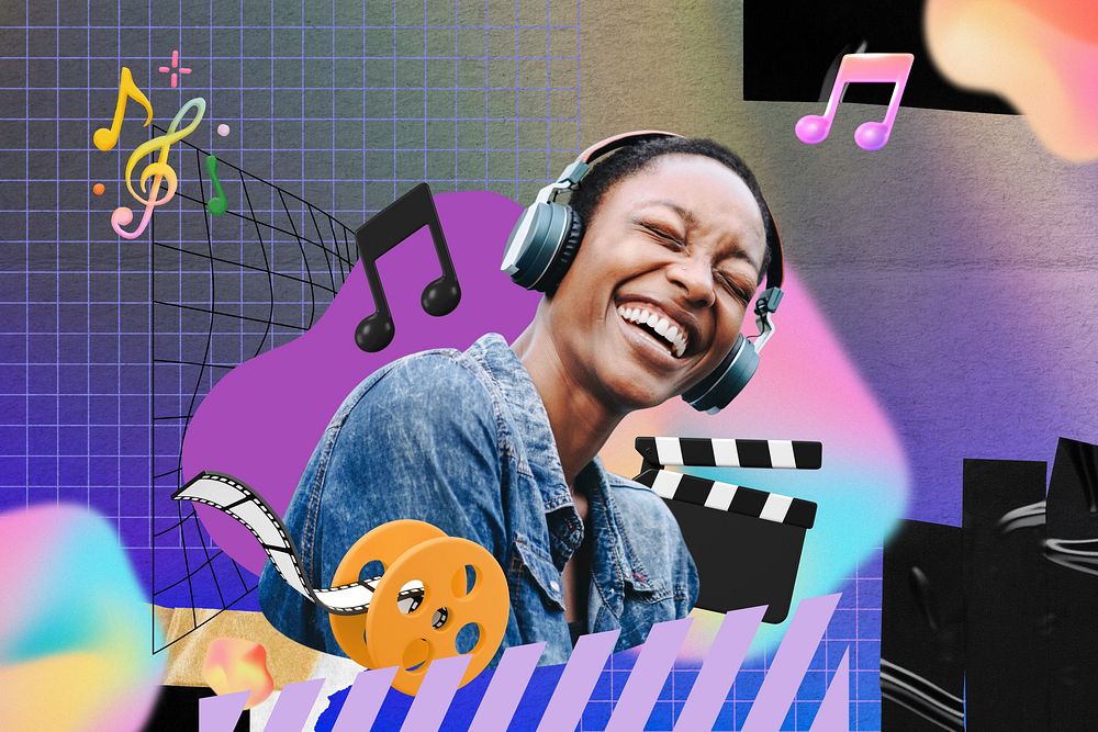 Woman listening to music, entertainment, hobby remix