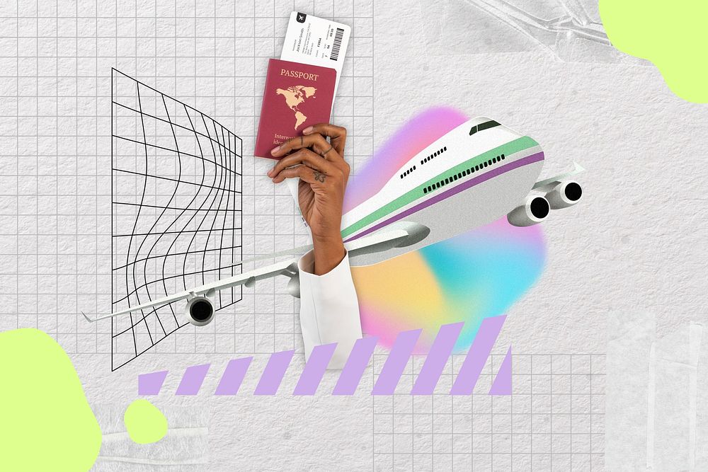 Flying airplane, creative travel remix