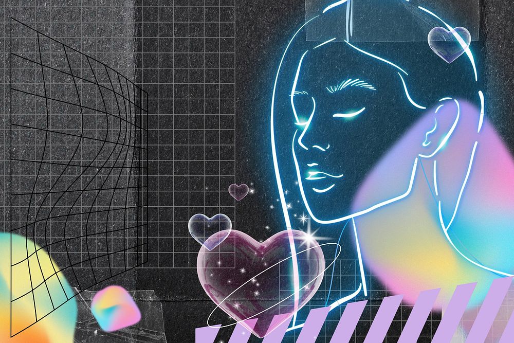 Women's self-love remix, neon portrait illustration