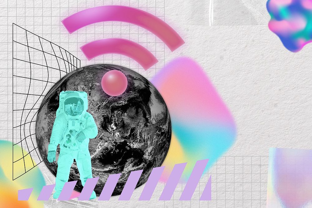 Astronaut with wifi icon, communication technology remix
