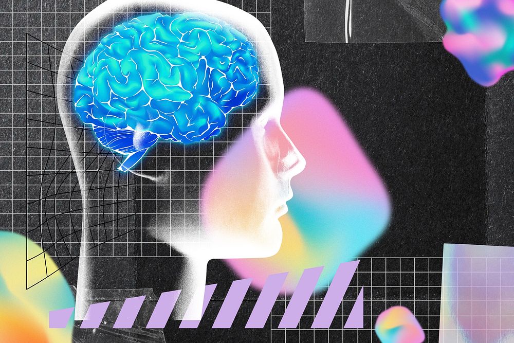 AI technology remix, human brain image