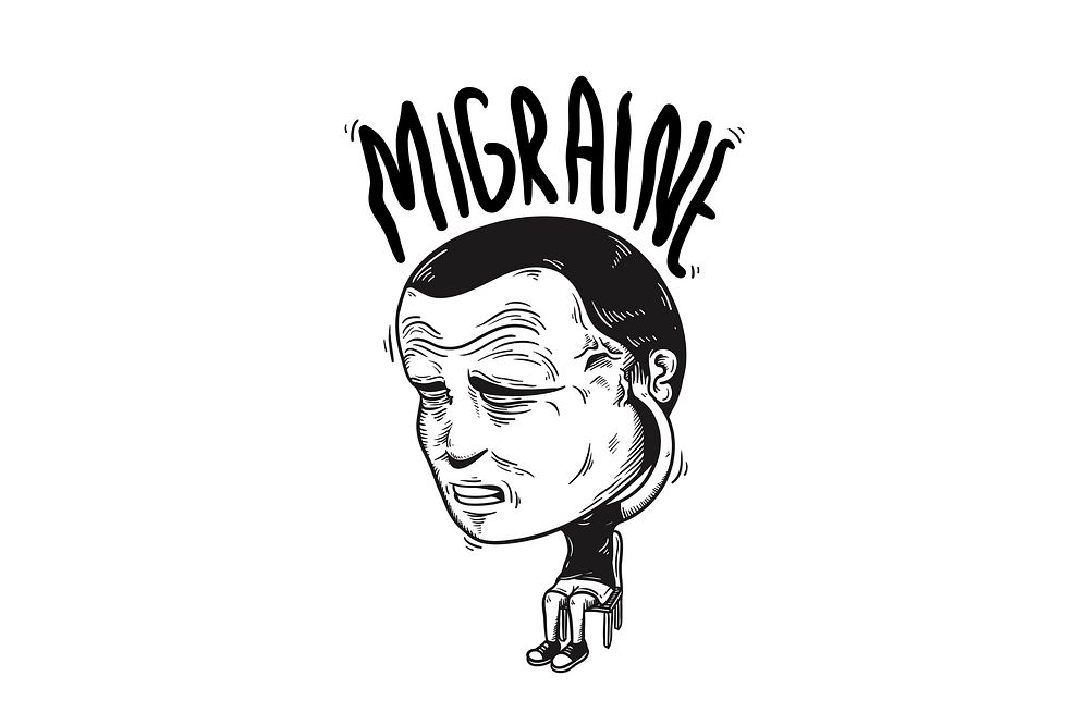 Migraine text, retro illustration, comic typography