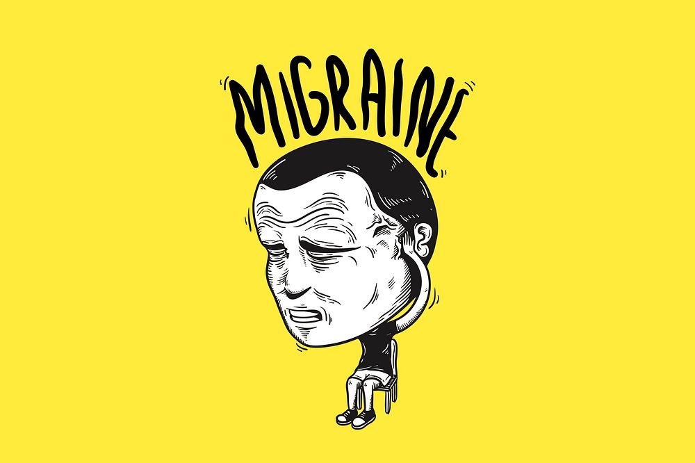 Migraine text, retro illustration, comic typography