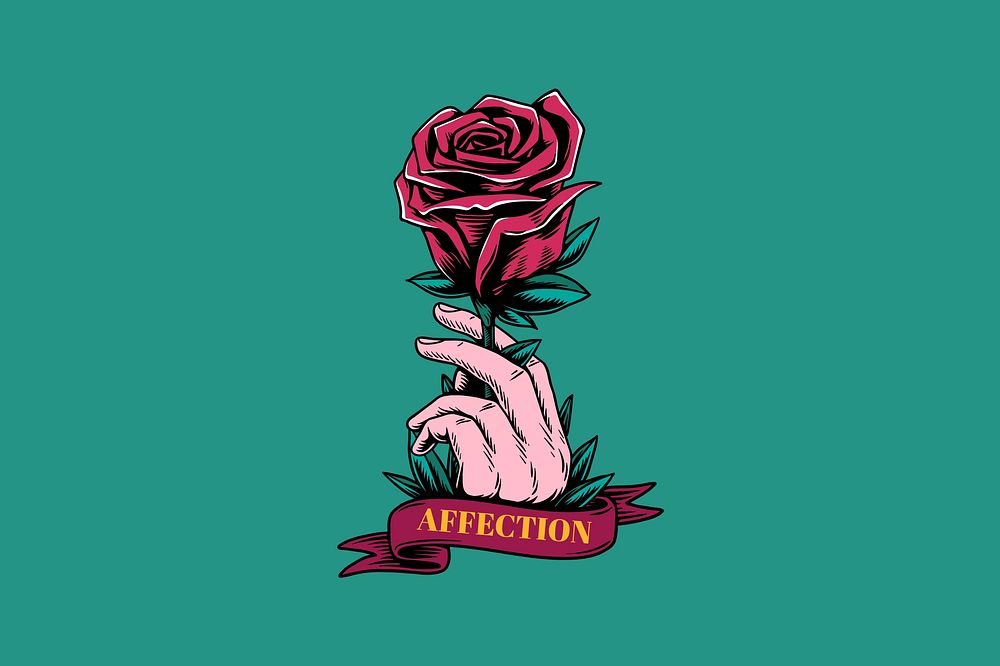 Affection word, rose illustration