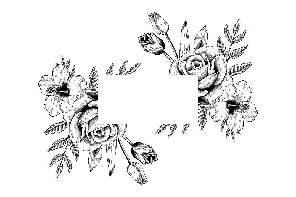 Vintage flower frame, black & white design