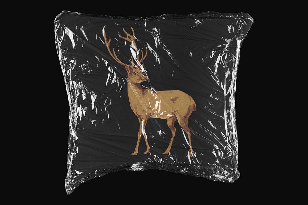 Vintage deer plastic wrap isolated on black design. Remixed by rawpixel.
