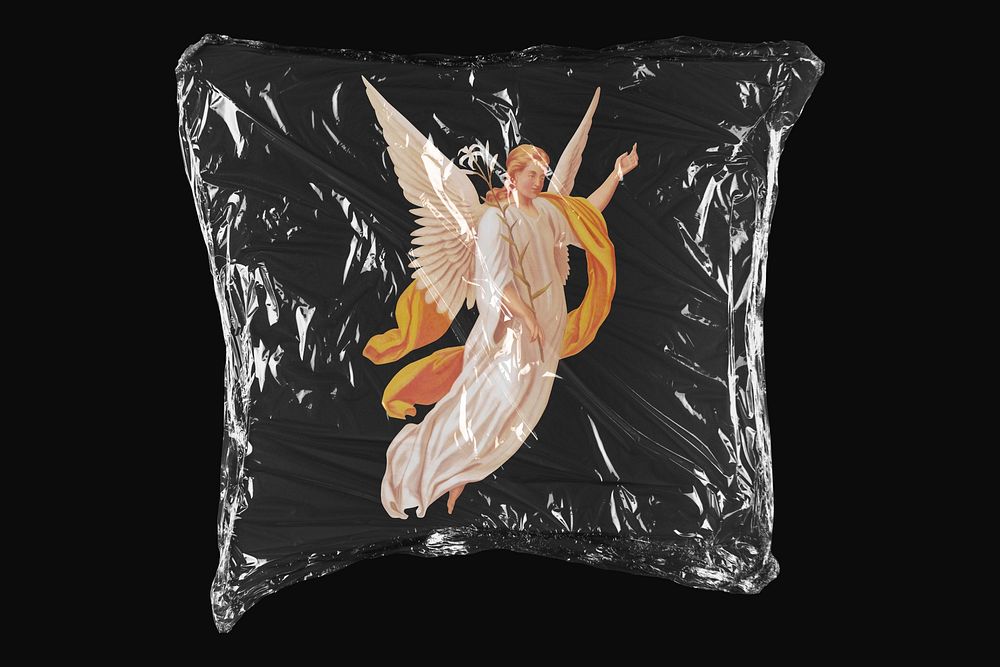 Angel Gabriel, plastic wrap isolated on black design. Remixed by rawpixel.