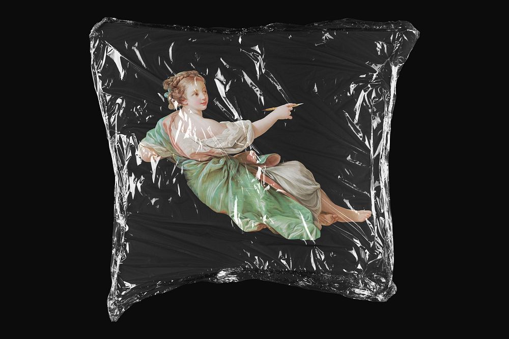 Female artist, plastic wrap isolated on black design. Remixed by rawpixel.