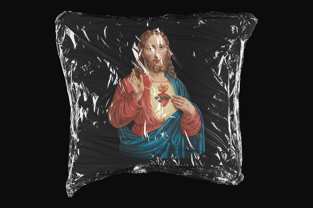 Jesus plastic wrap isolated on black design. Remixed by rawpixel.