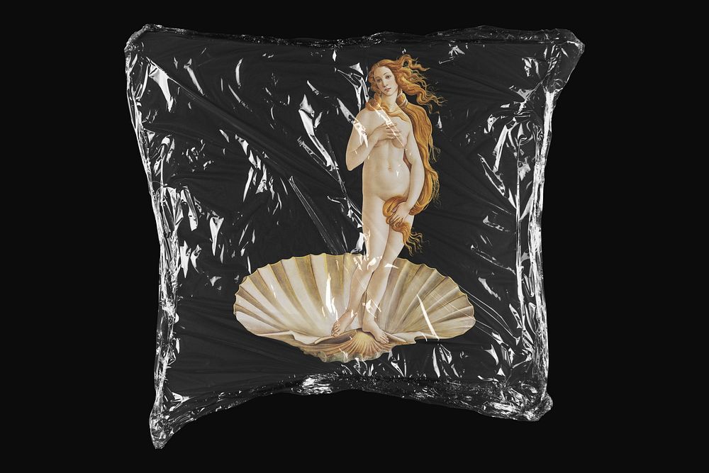 Sandro Botticelli's Venus, plastic wrap isolated on black design. Remixed by rawpixel.