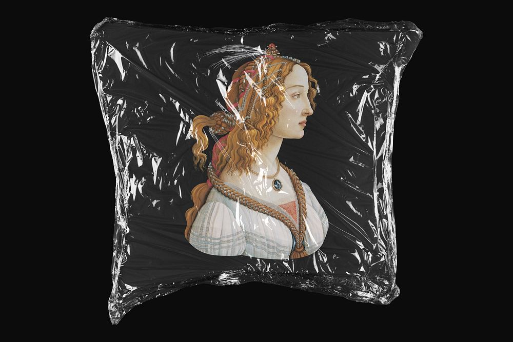 Sandro Botticelli's woman, plastic wrap isolated on black design. Remixed by rawpixel.