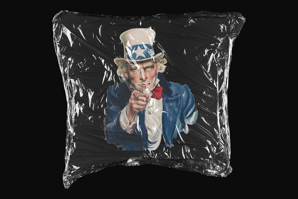 Uncle sam, James Montgomery Flagg's artwork in plastic wrap isolated on black design. Remixed by rawpixel.