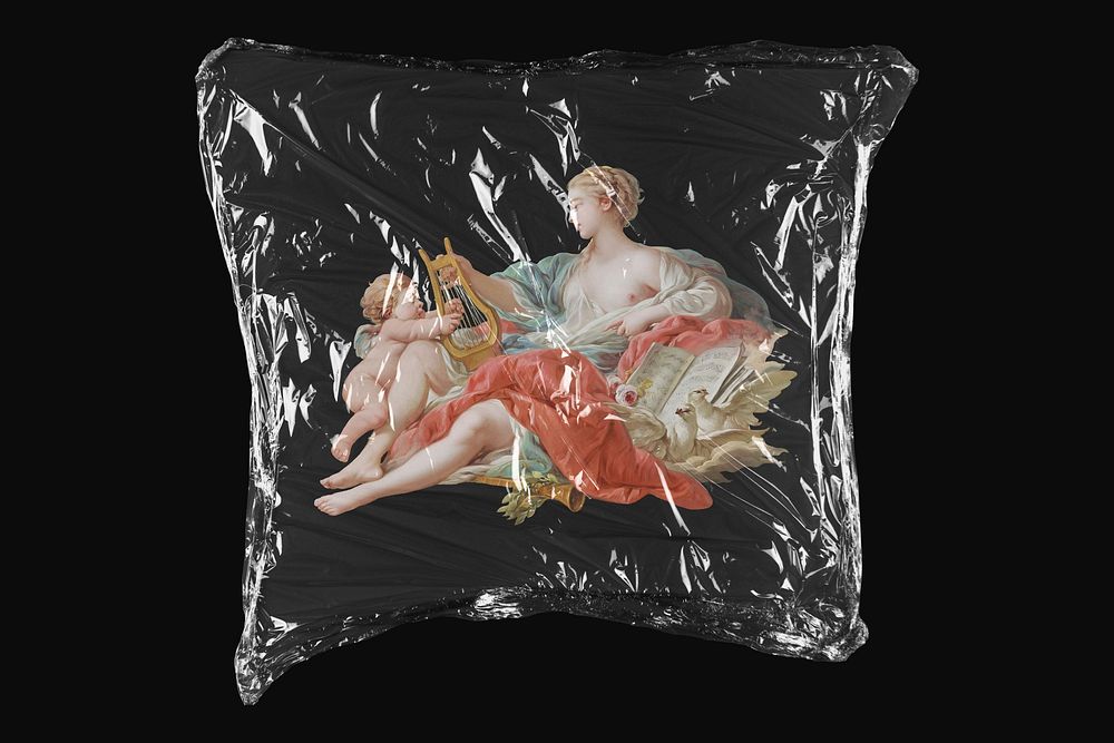 Fran&ccedil;ois Boucher's Allegory of Music, plastic wrap isolated on black design. Remixed by rawpixel.