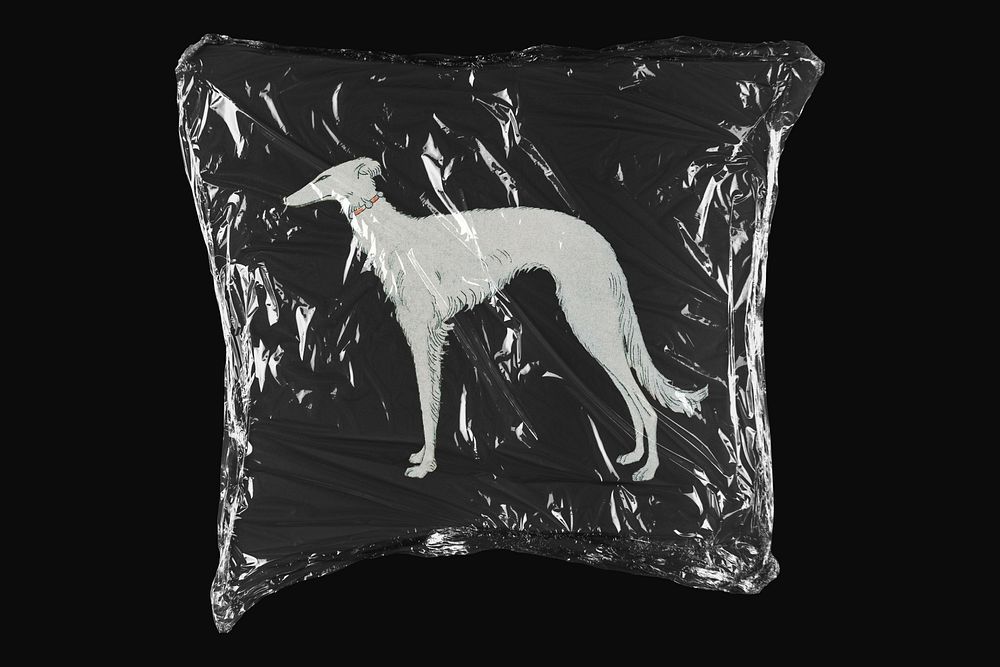 Greyhound dog, plastic wrap isolated on black design. Remixed by rawpixel.