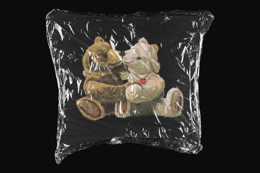 Vintage bears, plastic wrap isolated on black design. Remixed by rawpixel.
