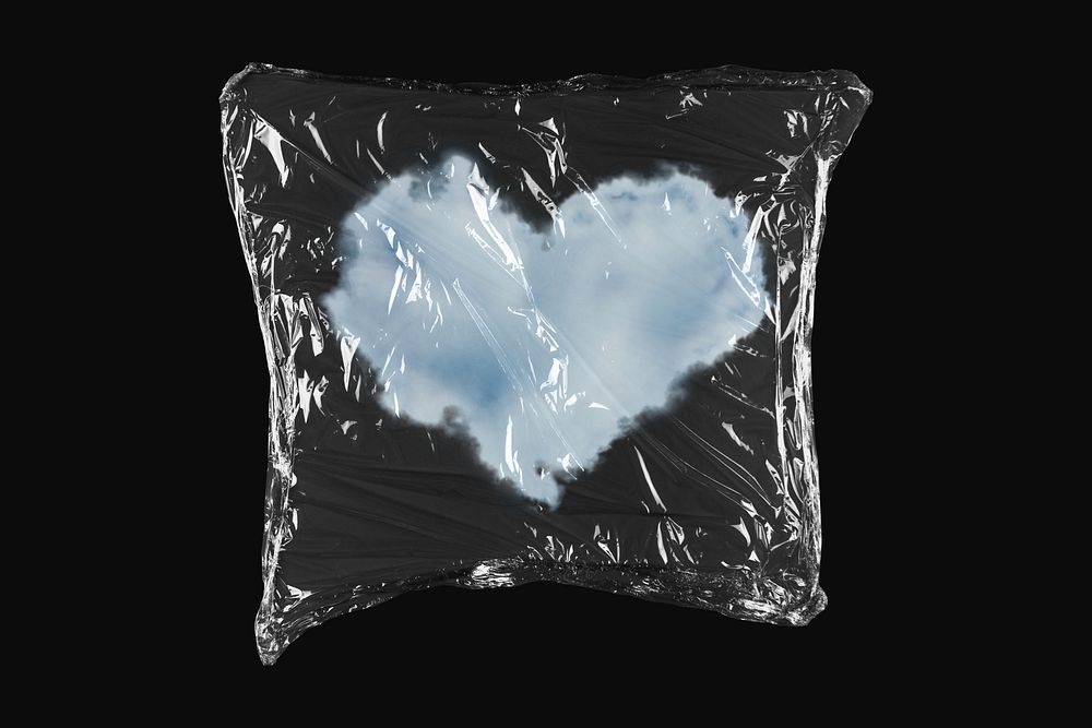 Heart cloud, plastic wrap isolated on black design. 
