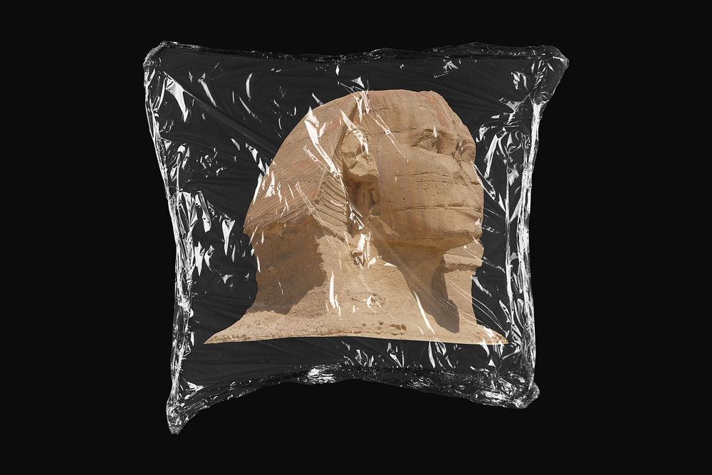 Great sphinx of Giza, plastic wrap isolated on black design. Remixed by rawpixel.