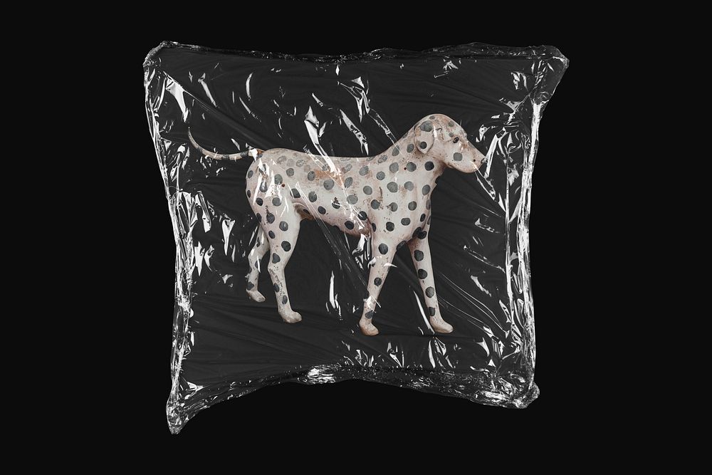 Dalmatian dog, plastic wrap isolated on black design. Remixed by rawpixel.