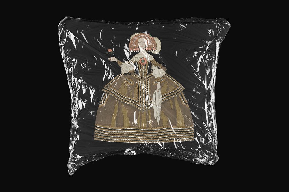 Victorian lady plastic wrap isolated on black design. Remixed by rawpixel.