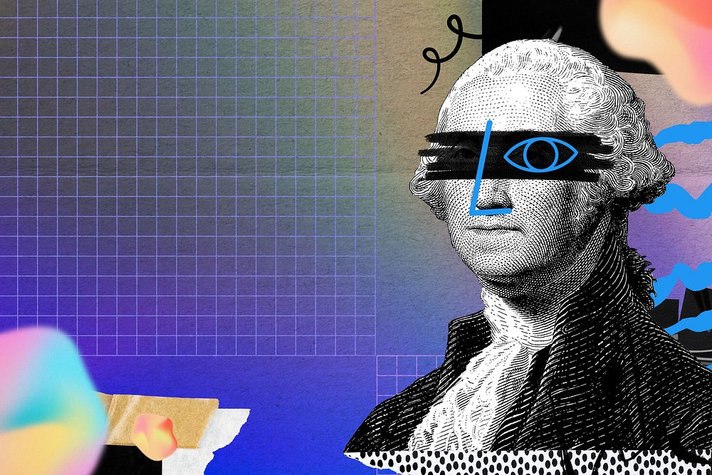President George Washington, doodle collage with design space. Remixed by rawpixel.