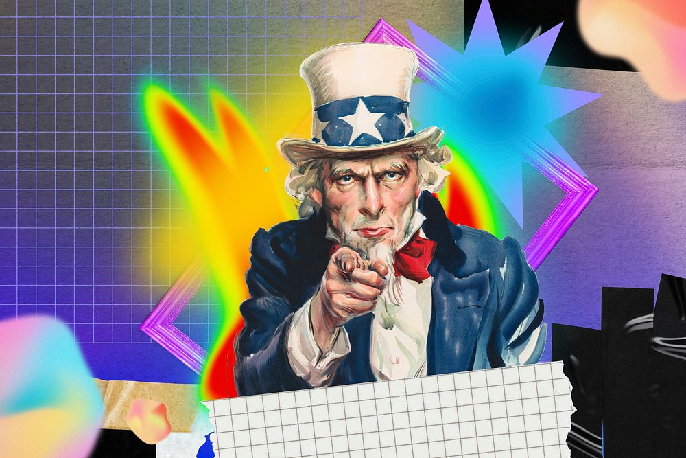 Uncle Sam collage art, colorful gradient shape tape design