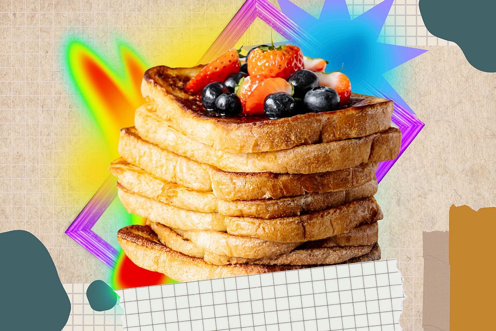French toast collage art, colorful gradient shape tape design