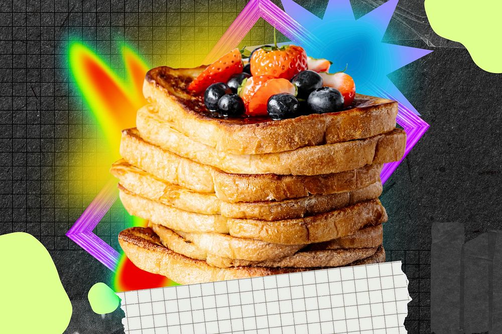 French toast collage art, colorful gradient shape tape design