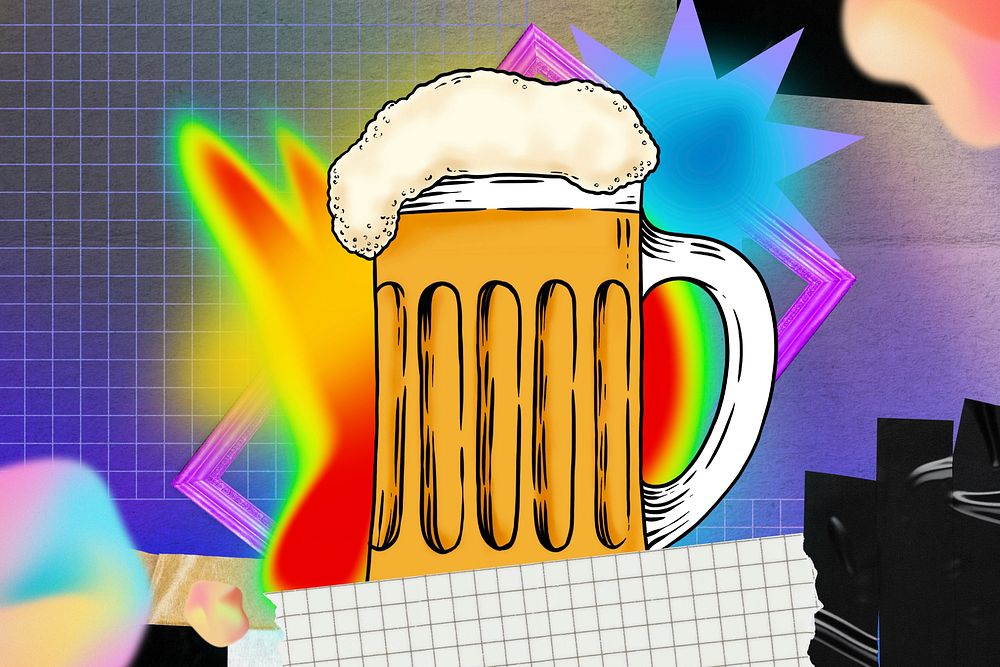 Beer Oktoberfest collage art, colorful gradient shape tape design