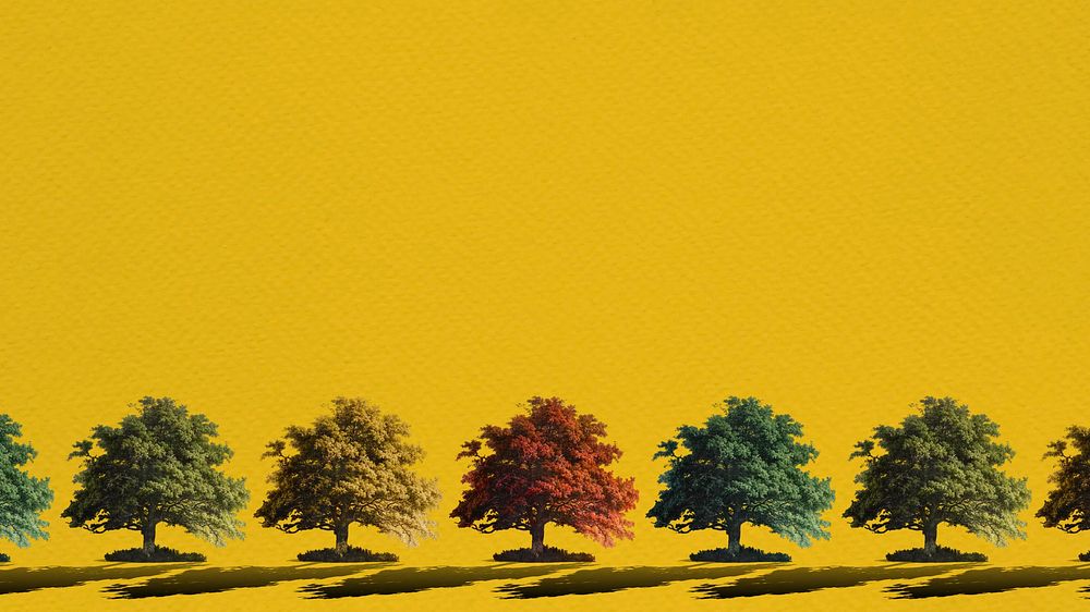 Dull yellow computer wallpaper, Autumn tree border