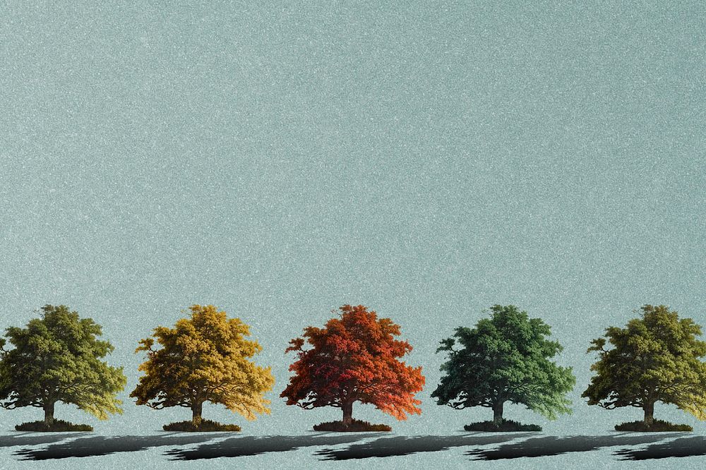 Autumn tree border, gray background