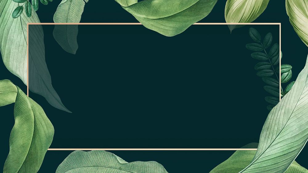 Tropical gold frame desktop wallpaper, dark green design