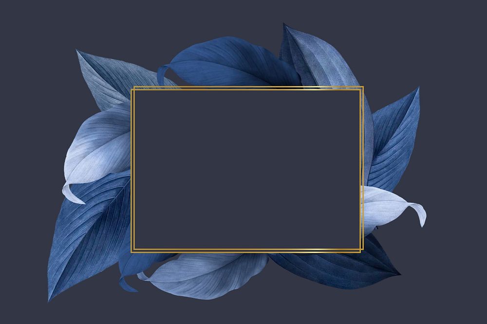 Autumn blue leaf gold frame