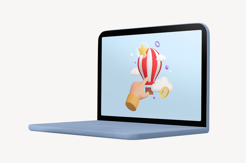 3D laptop screen, digital device illustration