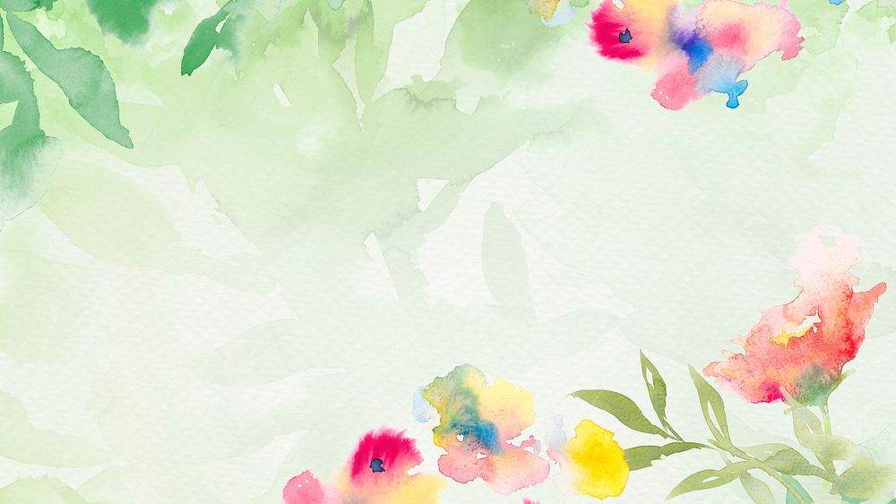 Green watercolor aesthetic desktop wallpaper, flower border