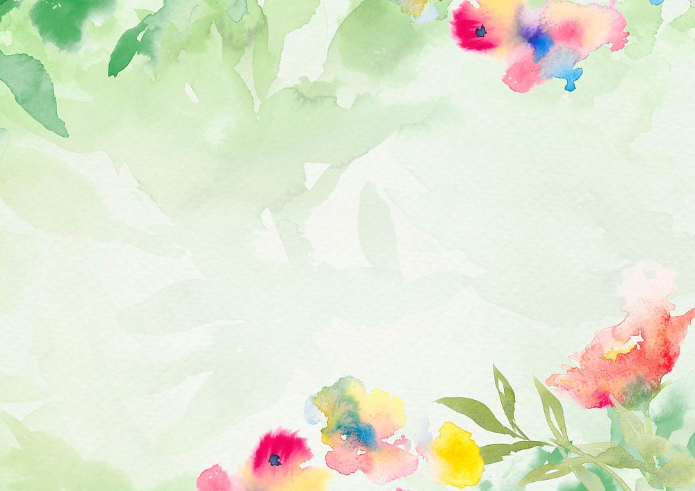 Green watercolor aesthetic background, flower border