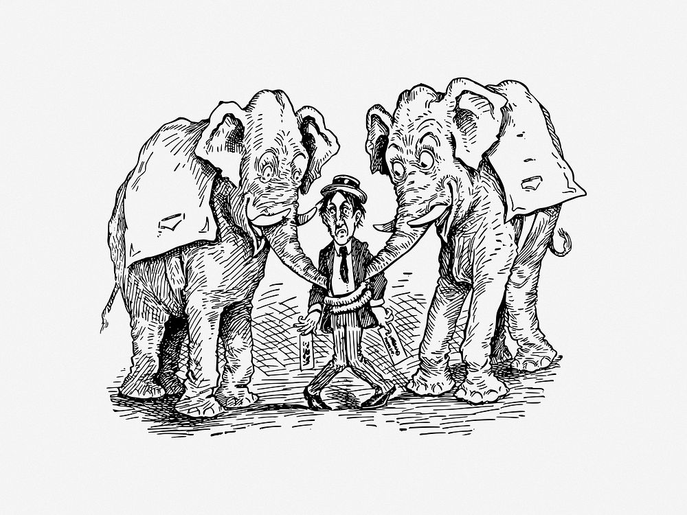 Comic elephants clip art. Free public domain CC0 image.