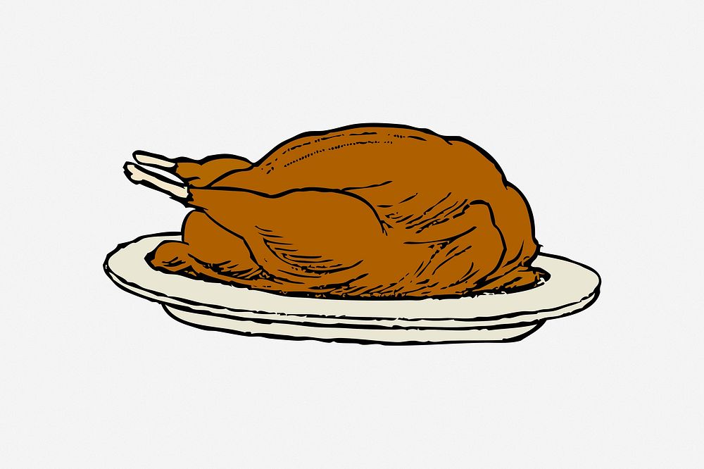 Roasted chicken illustration. Free public domain CC0 image.