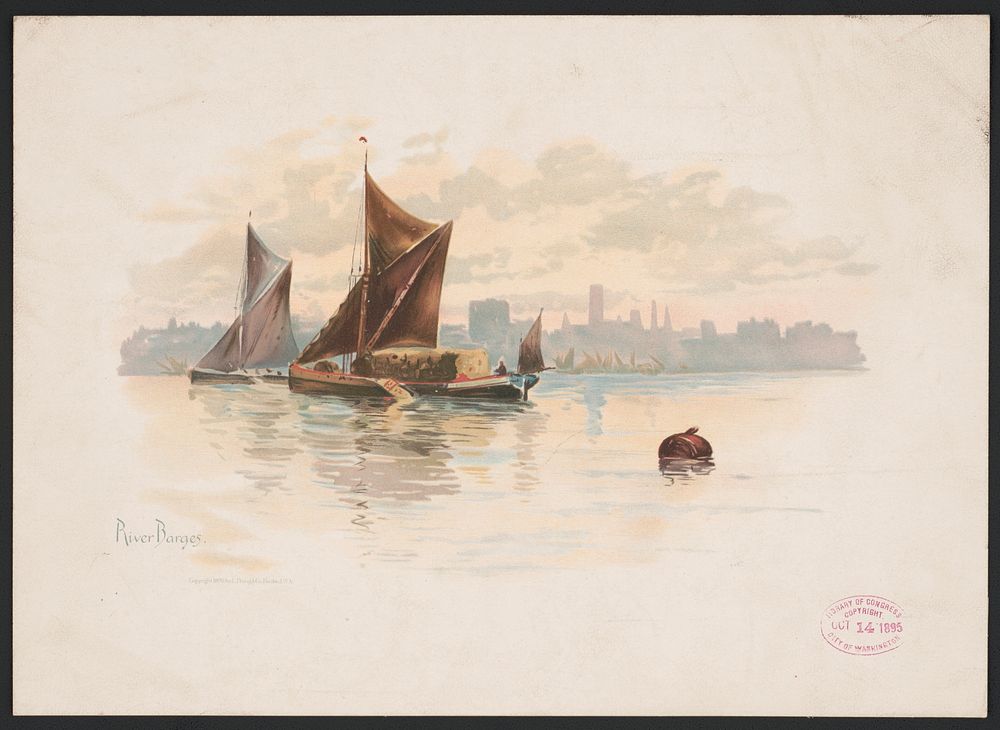 River barges (1895) by Harlow, Louis K. (Louis Kinney)
