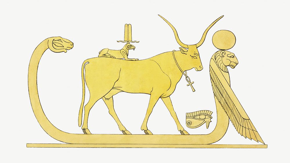 Egypt bull vintage illustration, collage element psd