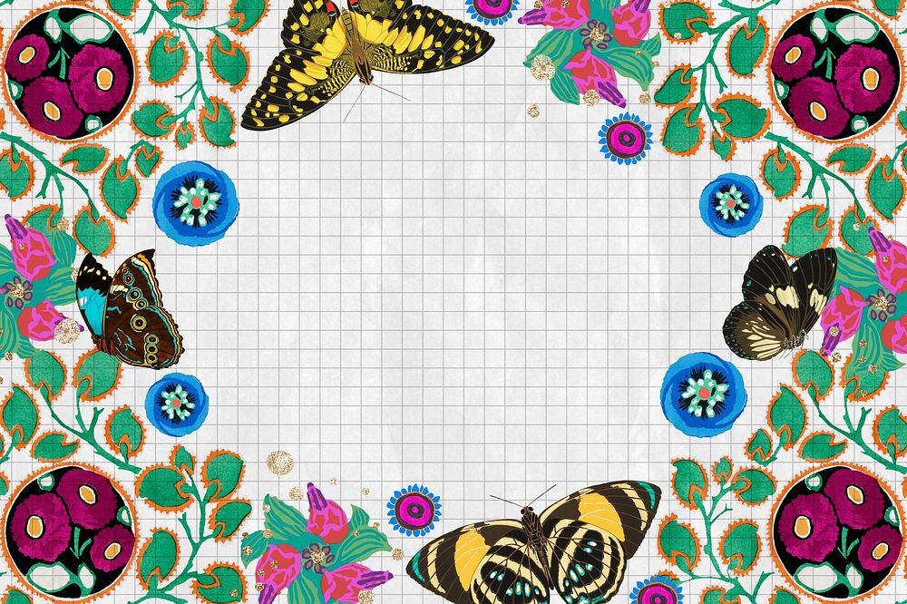 E.A. Séguy's botanical background, flowers and butterflies frame, remixed by rawpixel.