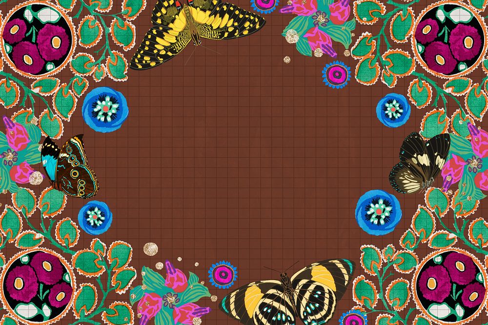 E.A. S&eacute;guy's botanical background, flowers and butterflies frame, remixed by rawpixel.