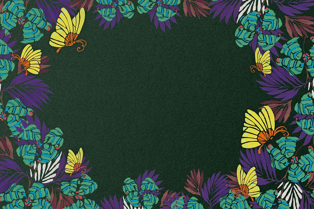 E.A. S&eacute;guy's botanical frame, flowers and butterflies, remixed by rawpixel.
