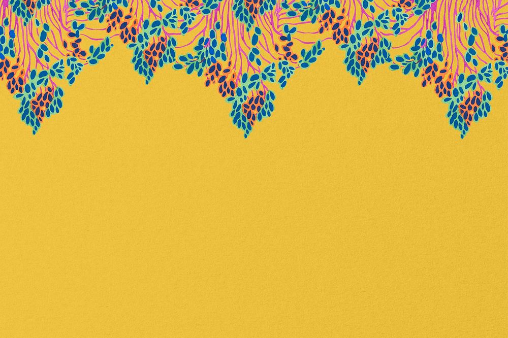 Abstract flower border background, yellow vintage, remixed from the artwork of E.A. S&eacute;guy.