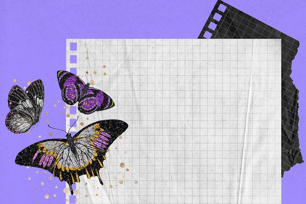 Aesthetic note paper background, E.A. Séguy's butterfly, remixed by rawpixel.