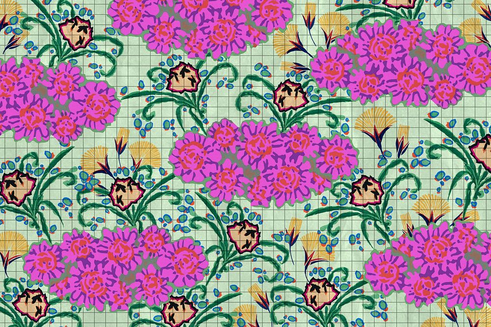 Pink flower patterned background, vintage art deco, remixed from the artwork of E.A. S&eacute;guy.
