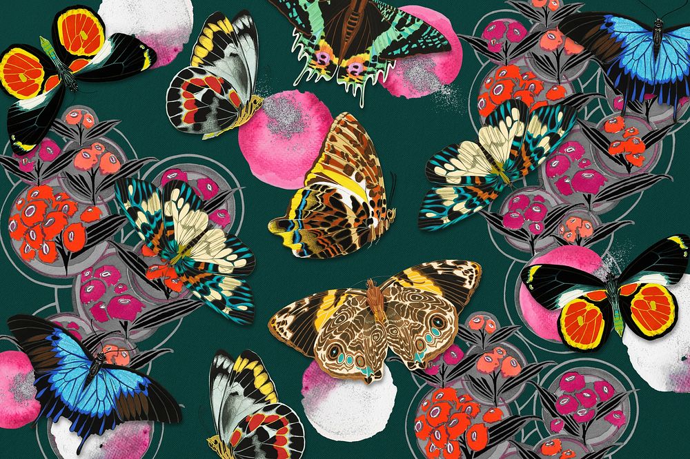 Vintage butterfly patterns background, E.A. Séguy's famous artwork, remixed by rawpixel.