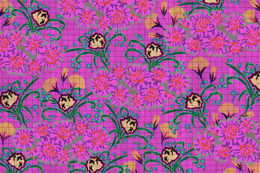 Pink flower patterned background, vintage art deco, remixed from the artwork of E.A. Séguy.