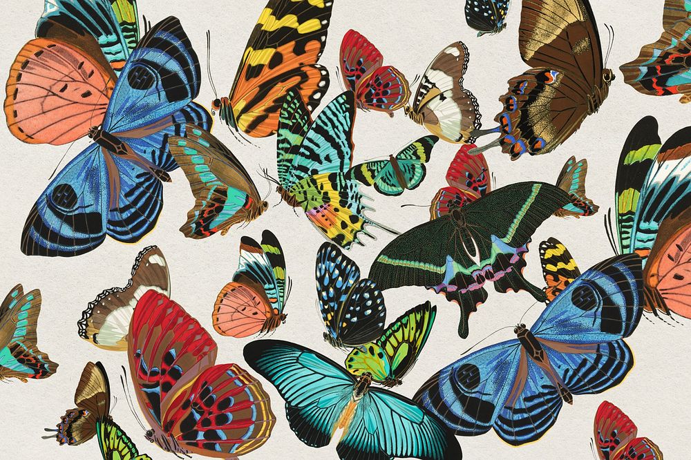 Exotic butterfly patterned background, E.A. S&eacute;guy's vintage illustration, remixed by rawpixel.